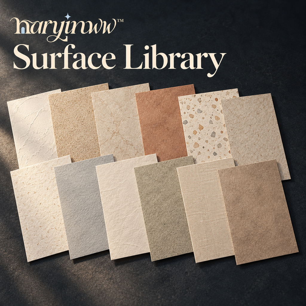 naryinww™ Surface Library Printable Photography Backgrounds — 12 Neutral Texture Papers, Mini Product Backdrops & Flat Lay Surfaces