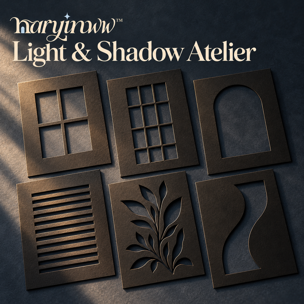 naryinww™ Light & Shadow Atelier Printable Shadow Stencils — Window, Arch & Botanical Patterns for Small Product Photography