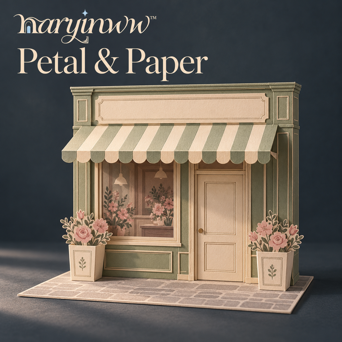 naryinww™ Petal & Paper Printable Mini Flower Shop Backdrop — DIY Storefront Diorama, Floral Photo Props & Small Item Photography