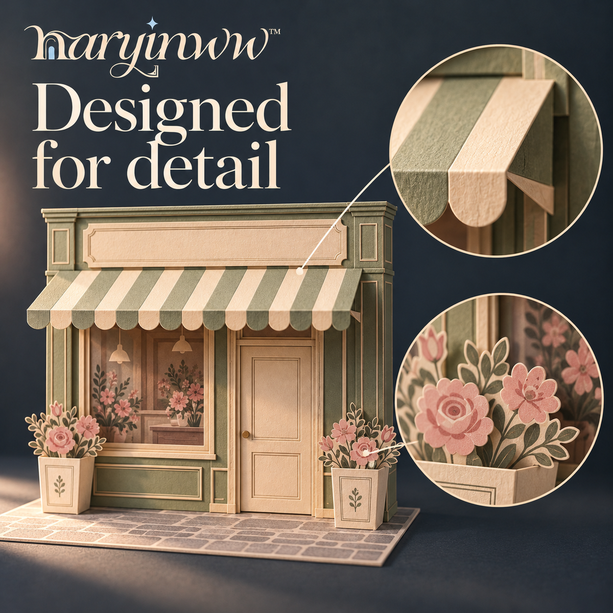 naryinww™ Petal & Paper Printable Mini Flower Shop Backdrop — DIY Storefront Diorama, Floral Photo Props & Small Item Photography