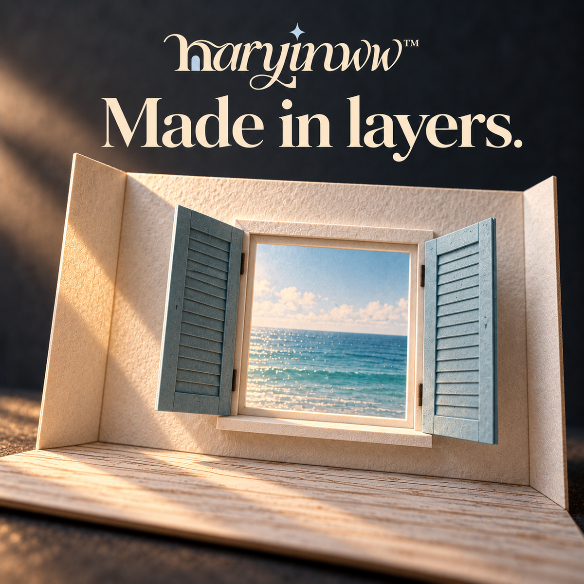 naryinww™ Coastal Shutters Printable Photography Backdrop — Mini Seaside Window Scene, Paper Shutters & Jewelry Styling Kit