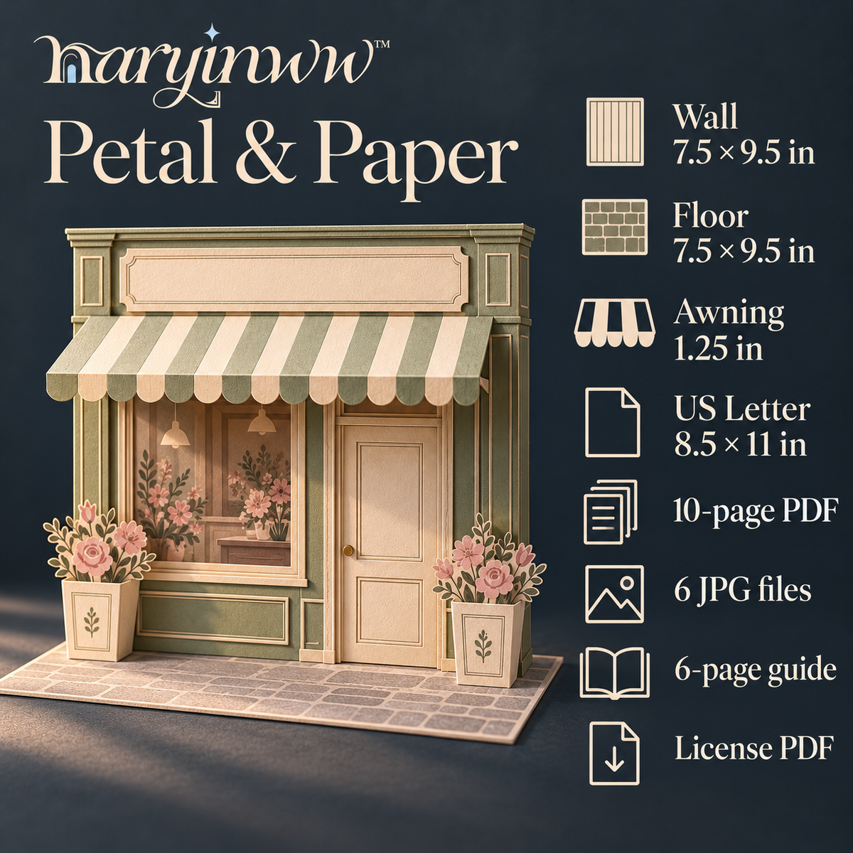 naryinww™ Petal & Paper Printable Mini Flower Shop Backdrop — DIY Storefront Diorama, Floral Photo Props & Small Item Photography
