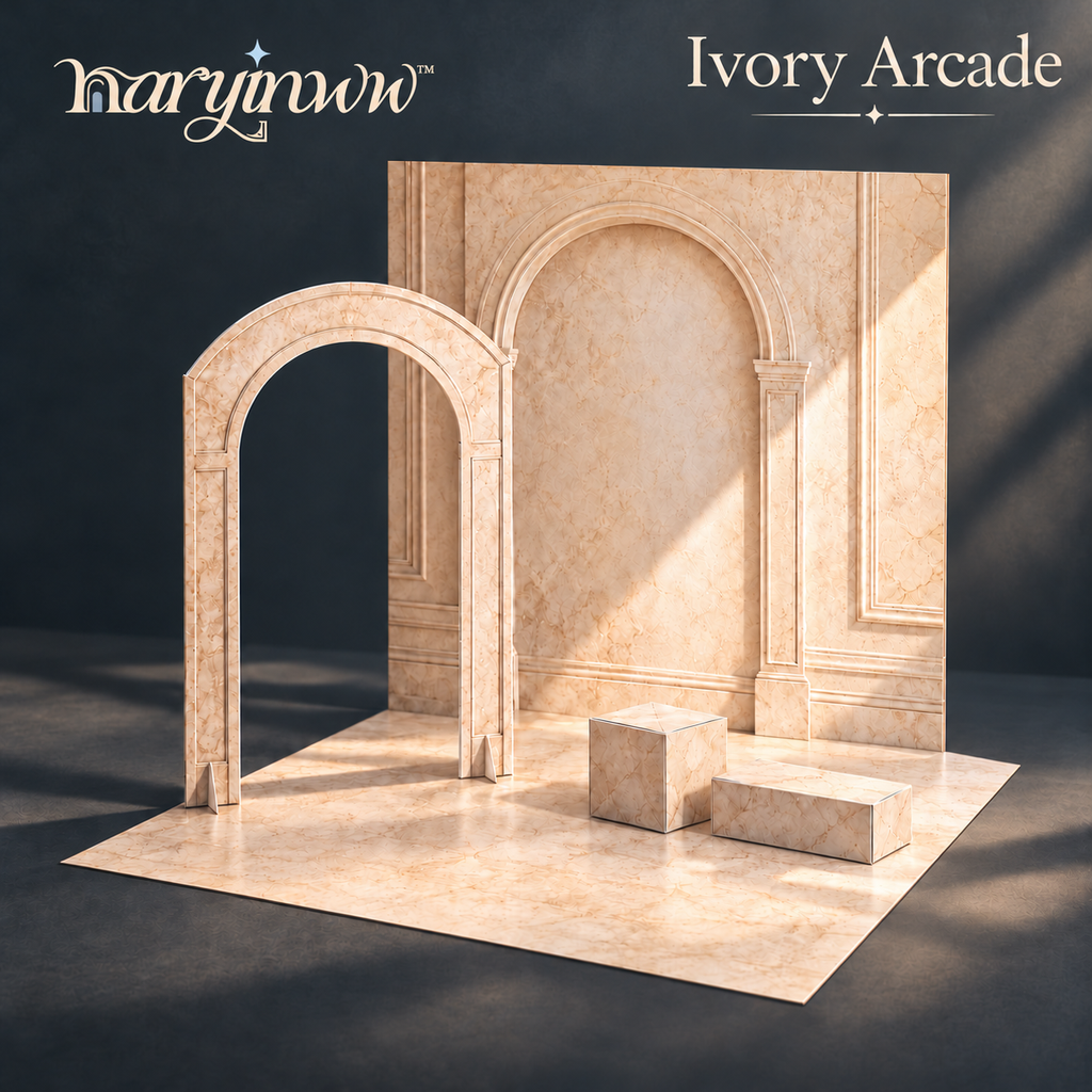naryinww™ Ivory Arcade Printable Mini Photo Backdrop Kit — Architectural Arch, Jewelry Photography & DIY Tabletop Scene