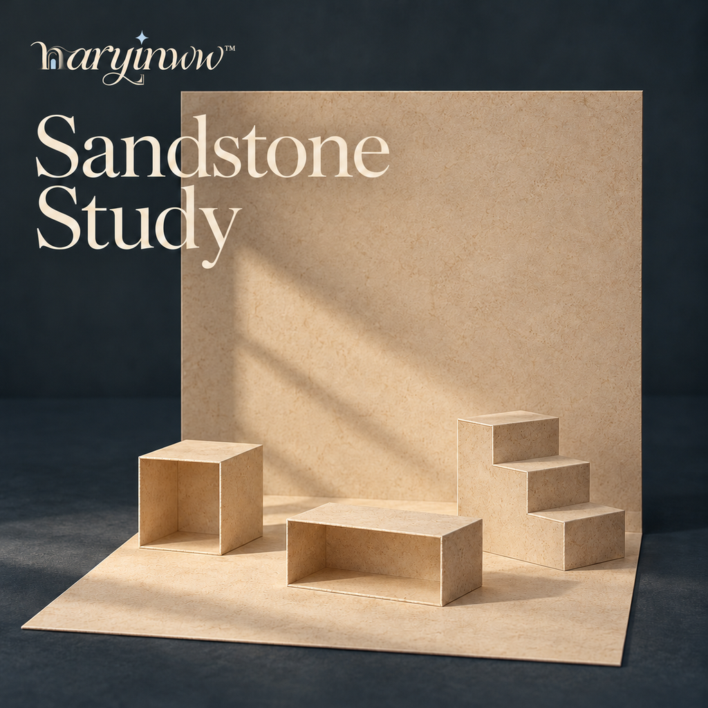 naryinww™ Sandstone Study Printable Product Photography Kit — Stone-Look Mini Backdrops, Paper Plinth Templates & Jewelry Styling