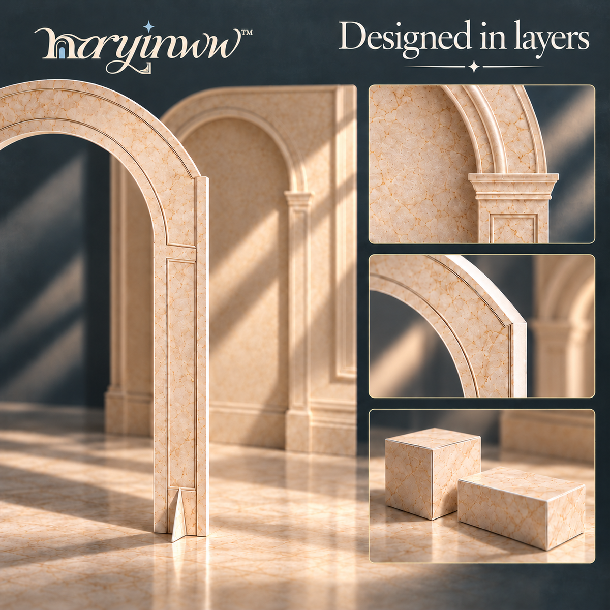 naryinww™ Ivory Arcade Printable Mini Photo Backdrop Kit — Architectural Arch, Jewelry Photography & DIY Tabletop Scene