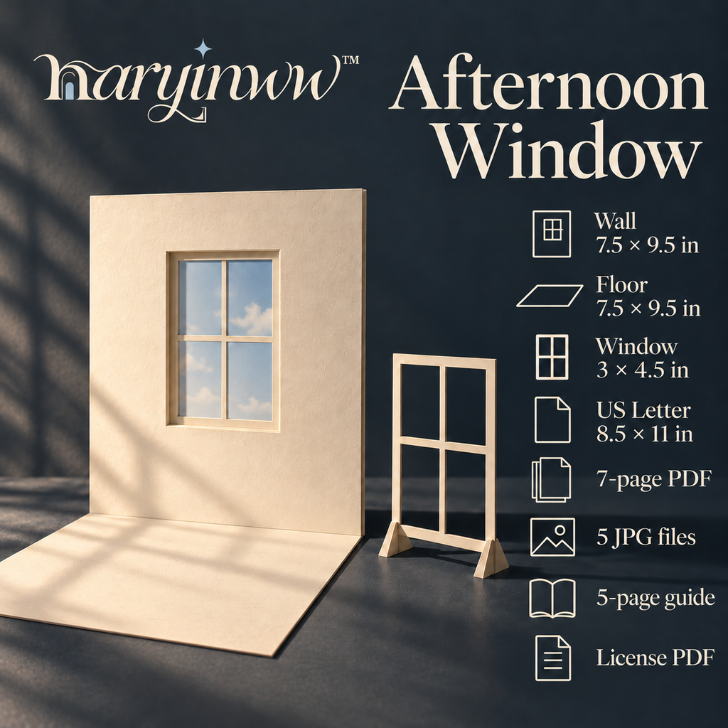 naryinww™ Afternoon Window Printable Photography Backdrop — Mini Window Scene, Shadow Stencil & Small Product Photo Kit